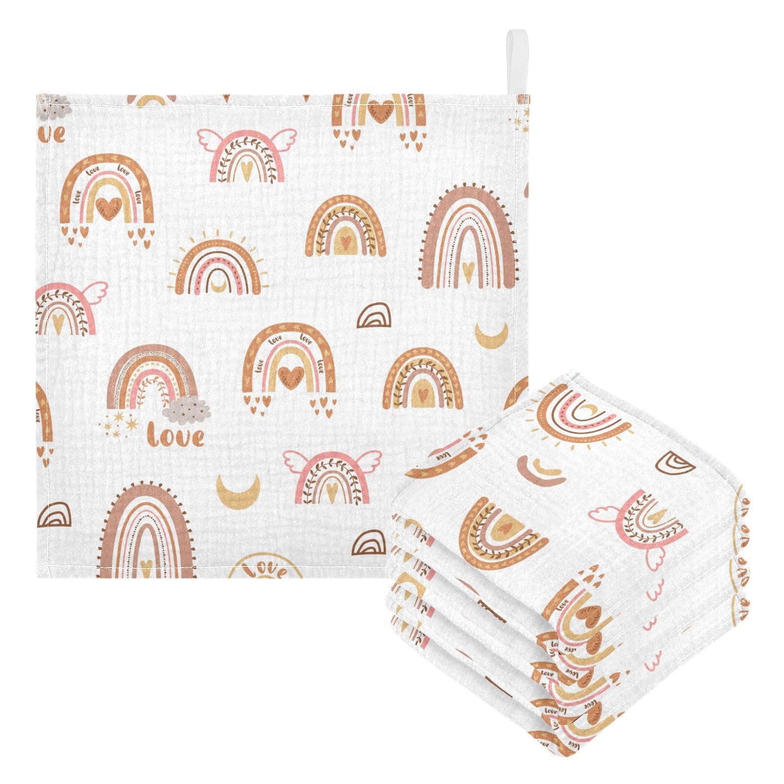 Boho Rainbow Baby Washcloths – Soft Muslin Cotton 5-Pack
