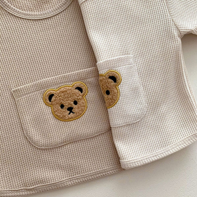 Baby Girls Waffle Bear Tee and Shorts Clothing Set