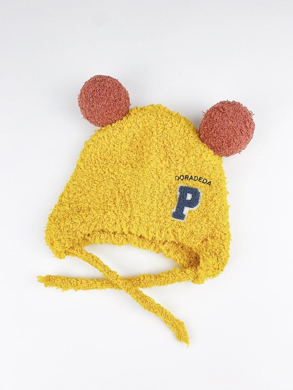 Bonnet bébés pompon en peluche – Bonnet doux en laine d'agneau pour 0-24 mois
