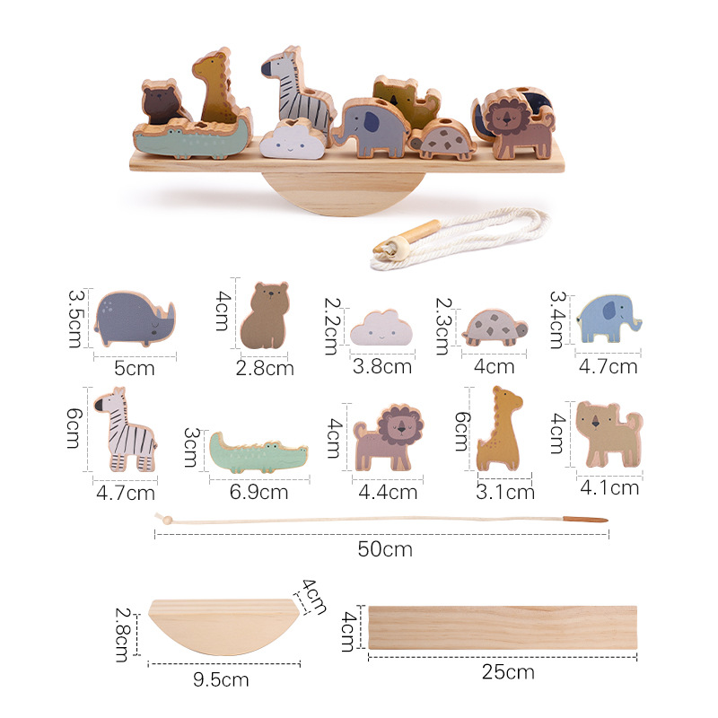 Jouet d'équilibre Montessori en bois à empiler animaux – Jouet éducatif pour bébé
