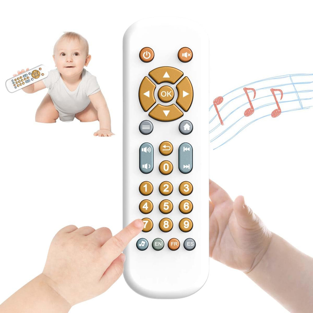 TuiVeSafu Baby TV Remote Control Toy with Music Sound and Light Toddler Realistic Play TV Remote Toys Early Educational Learning Toy with 3 Language Musical Toy for 6-36 Months(White)