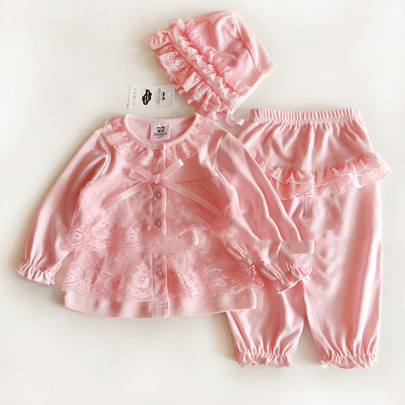 Ensemble bébé fille en dentelle rose – 3 pièces 100 % coton