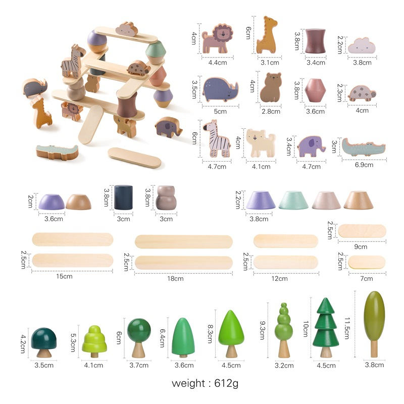 Jouet d'équilibre Montessori en bois à empiler animaux – Jouet éducatif pour bébé