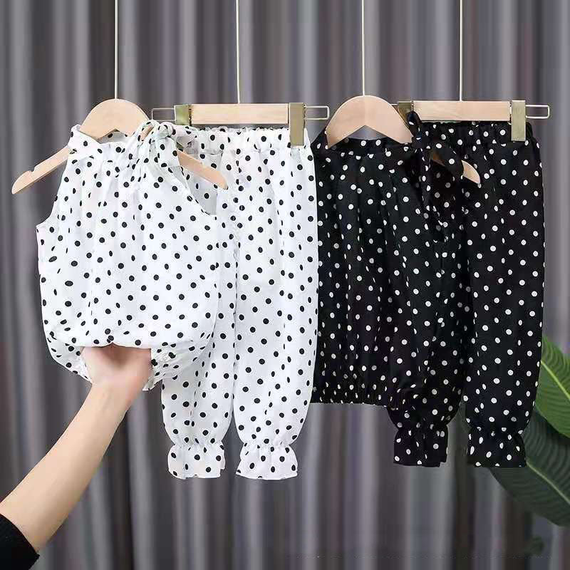 Summer Baby Girls Polka Dot Clothing Set with Chiffon