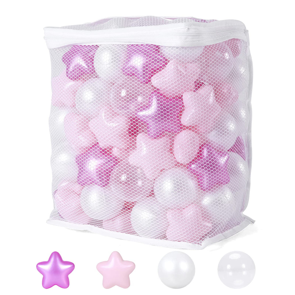 Heopeis Soft Plastic Ball Pit Balls and Stars for Ball Pits 100pcs Cute Plastic Star Toy Balls for Kids Baby Toddler 1-3 Birthday Bounce House Play Tent Baby Pool Water Toys Party Decoration
