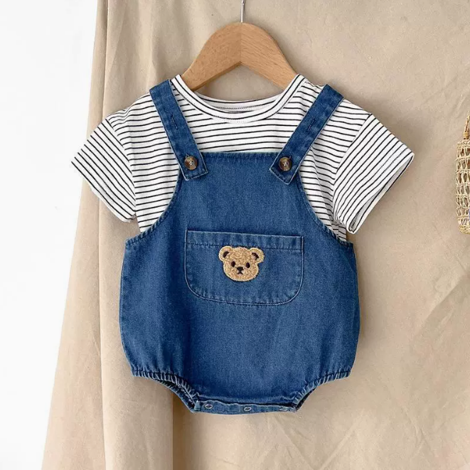 Ensemble d'été pour petites filles – T-shirt rayé et deux pièces en jean