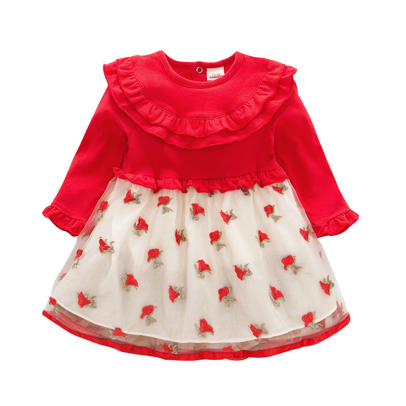 Robe Bébé Princesse Coréenne – Manches Longues Coton (1-3 Ans)