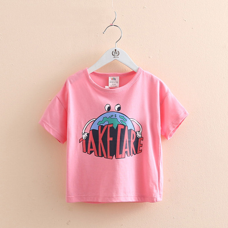 T-shirt en coton à manches courtes pour filles – Haut d'été coloré pour les tout-petits