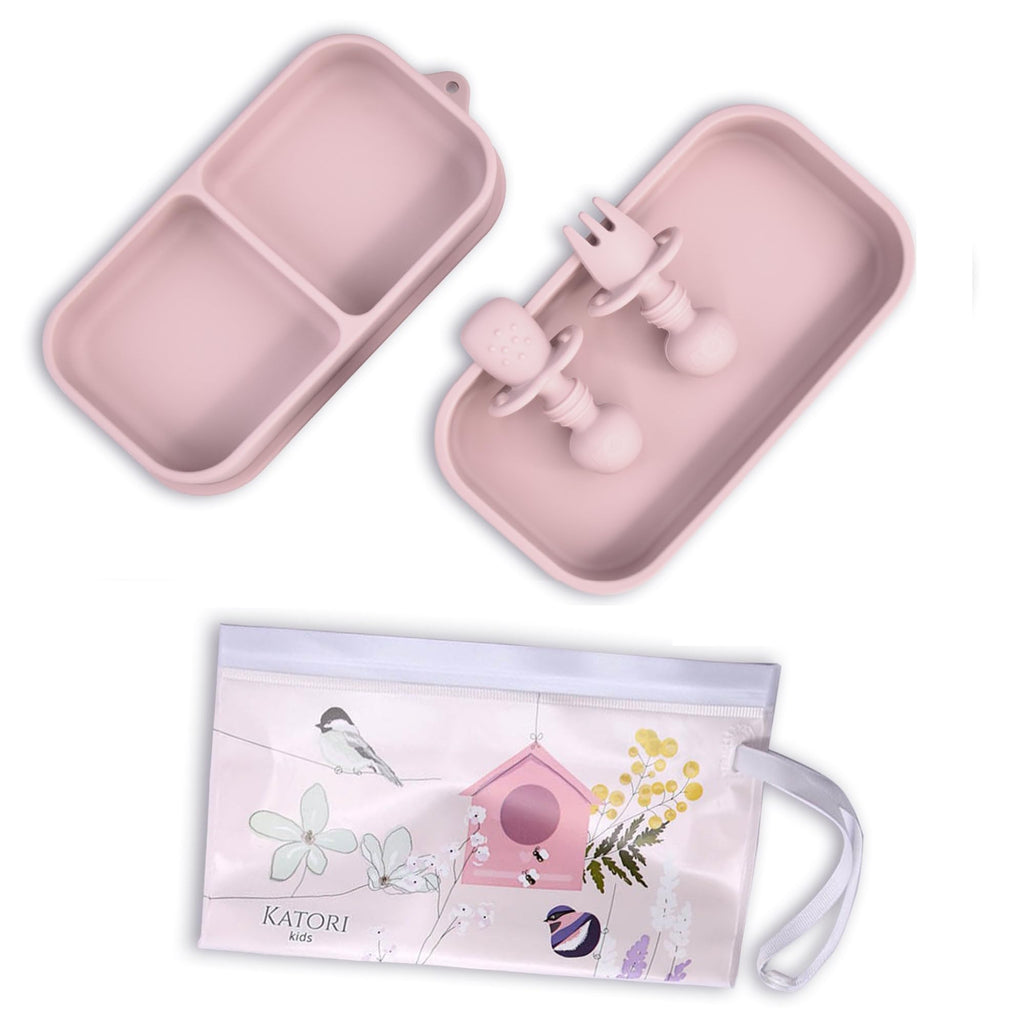 KATORI KIDS Suction Plate for Baby To Go | 5pc Travel Silicone Baby Plate Feeding Set with Travel Bag | Toddler Plate | Baby Travel Essential | Baby Bowl | Platos para Bebes