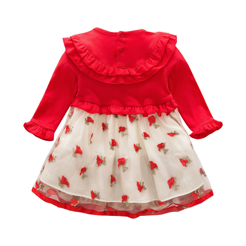 Robe Bébé Princesse Coréenne – Manches Longues Coton (1-3 Ans)