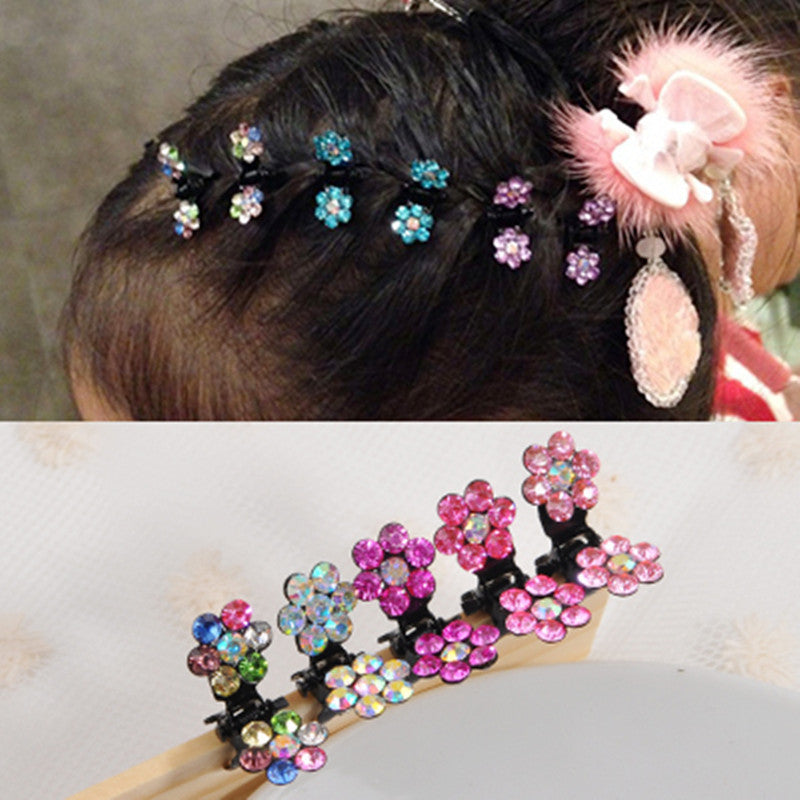 Mini Baby Hair Clips – Korean Diamond Flower Clips (12 Pack)