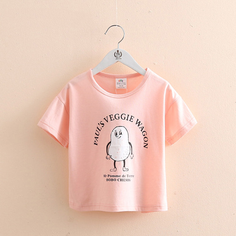 T-shirt en coton à manches courtes pour filles – Haut d'été coloré pour les tout-petits