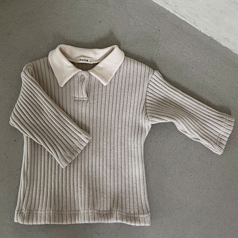 Korean Style Baby Clothing with Stripe Lapel Long Sleeve